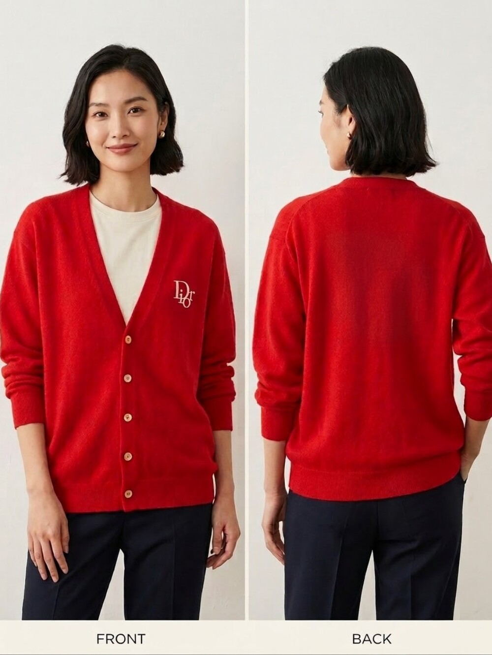 Dior  Christian Dior Monsieur Red V-Neck Button Down Vintage Cardigan